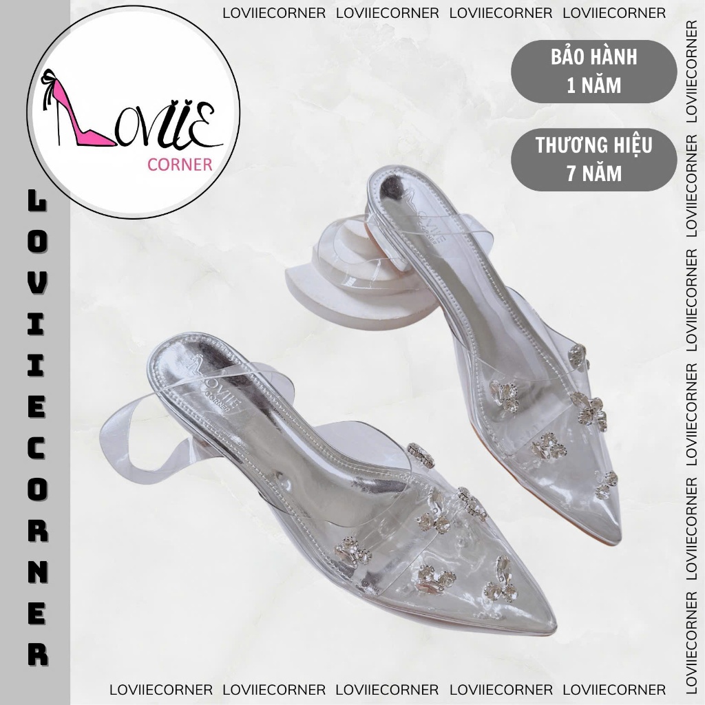 LOVIIECORNER - GIÀY CAO GÓT - GIÀY NỮ MŨI NHỌN QUAI MICA ĐÍNH ĐÁ HỞ HẬU DÂY MICA - G240882