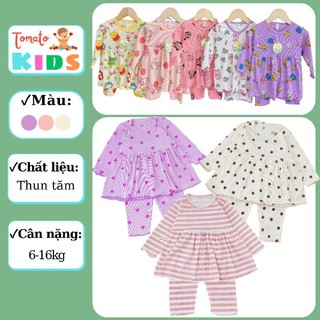   T06  Bộ quần áo dài baby doll chất thun tăm cho bé gái 6-16kg bộ mặc điều hoà quần áo thu xuân bộ dài ngủ 