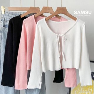 Áo khoác cardigan tay dài cột dây thắt nơ mặc khoác ngoài chất thun gân mềm mịn Samsu.clothing_saigon