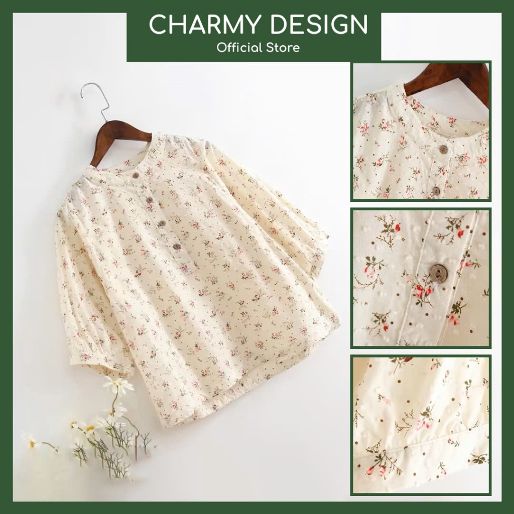 Áo Sơ Mi Nữ Kiểu Babydoll Họa Tiết Hoa Lá Micka Chất Thô Cotton Style Vintage Đi Làm Dạo Phố Thanh Lịch Charmy Design