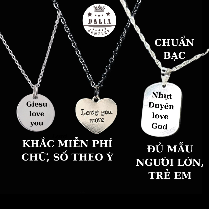 Dây chuyền bạc khắc tên, chữ, số, ngày sinh theo ý cho bé, người lớn DaLiA Jewelry vòng cổ khắc tên