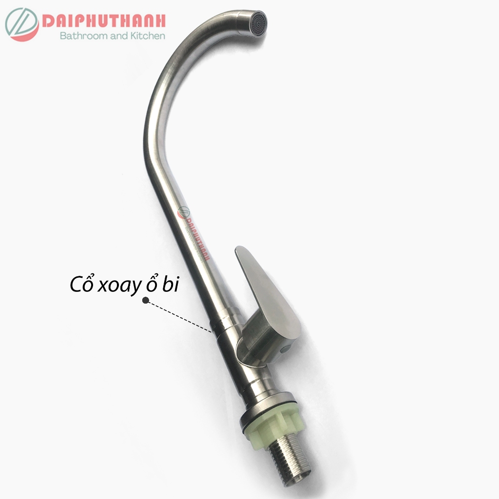 Vòi Bếp Vòi Rửa Chén Bát Nước Lạnh Xoay 360 - Chất liệu Inox mờ dùng cho ống phi 21