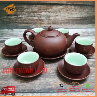 Bộ ấm chén tử sa Phúc Lộc Thọ Bát Tràng