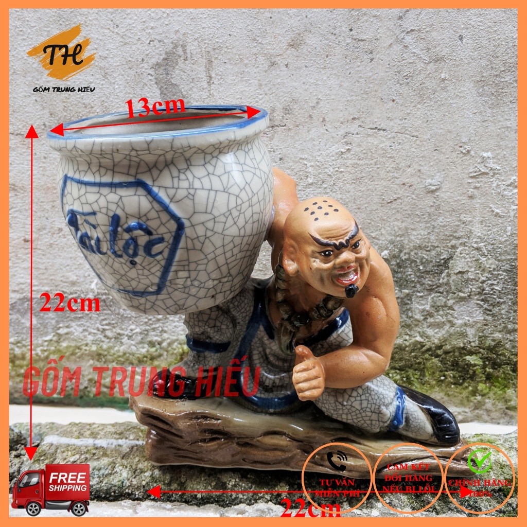 Tượng la hán bê chậu gốm Bát Tràng