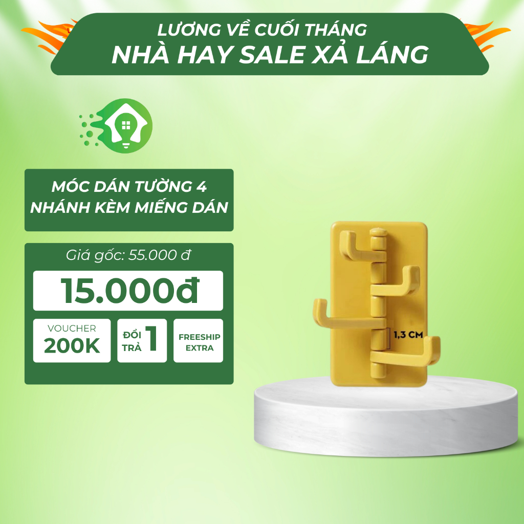 MÓC DÁN TƯỜNG 4 NHÁNH KÈM MIẾNG DÁN