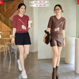 Áo Len Nữ CARDINA Vải Len Lông Thỏ Cổ Tim Tay Lỡ Cherry Bo Gấu Màu Đẹp Trẻ Trung Năng Động Phong Cách Thanh Lịch 4ALL09