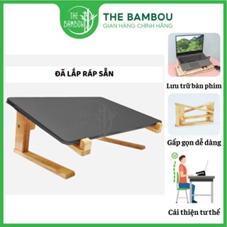 Giá đỡ laptop máy tính 2 tầng bằng gỗ Bambou, Kệ kê macbook gấp gọn tiện lợi giúp tản nhiệt máy tính
