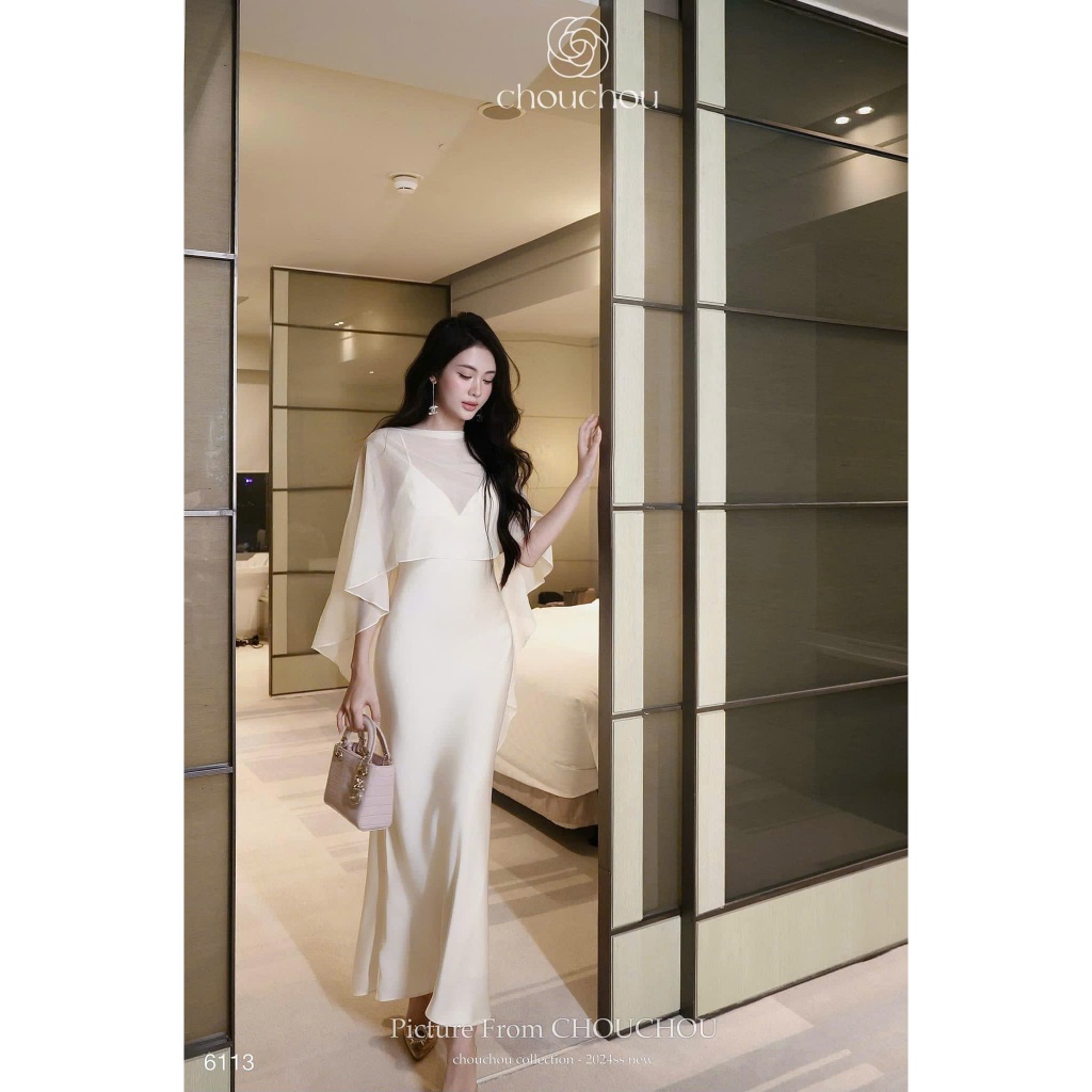 [BST mùa thu] đầm lụa kèm áo choàng sang trọng đầm lụa dáng dài phong cách thanh lịch, quyến rũ