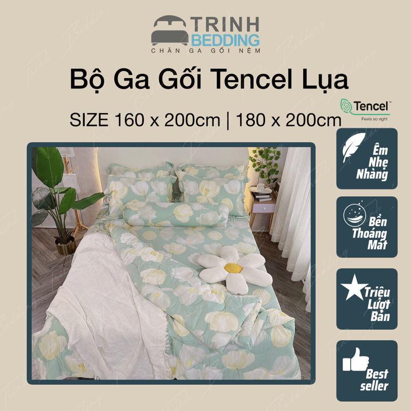 |SALE OFF 30% |BỘ GA GỐI LỤA TENCEL MICRO Trinhbedding ( S- Có mền)