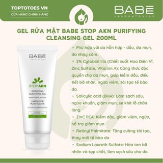   HÀNG NHẬP KHẨU  Gel rửa mặt BABE Stop AKN Purifying Cleansing Gel làm sạch sâu giảm viêm & mụn 100ml 200ml 
