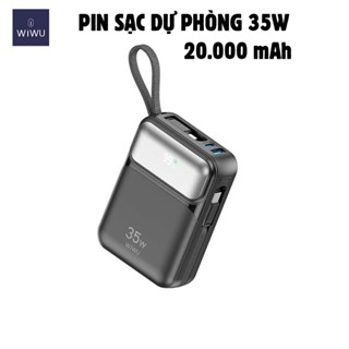 Pin sạc dự phòng WIWU Wi-036 20.000mAh, công suất 35W có kèm dây IP và Type C bọc dù