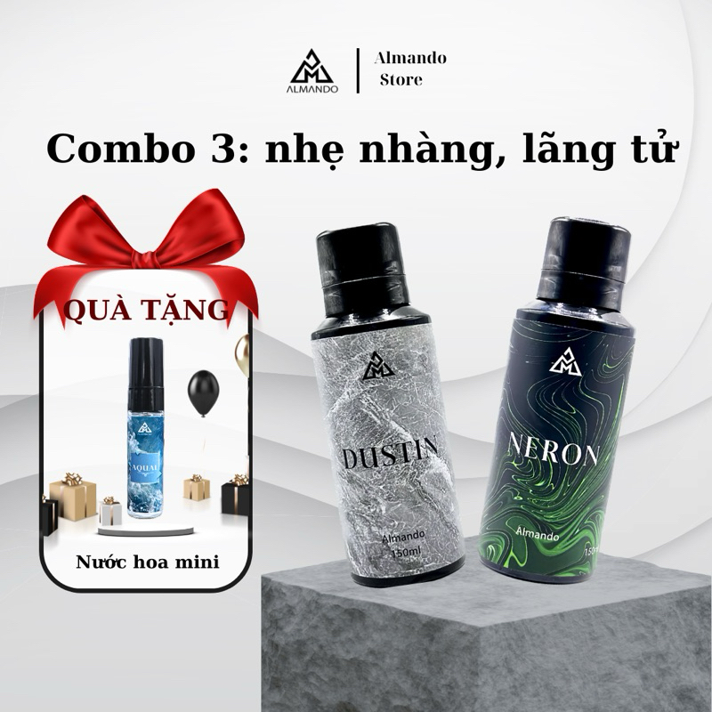 [ MUA 2 TẶNG 1 ] Body Mist Nam Almando , Combo 2 lọ Xịt Thơm Khử Mùi Toàn Thân Nước Hoa Chính Hãng 150ml ( chai )