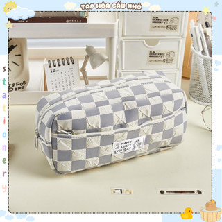 Túi đựng bút Caro Be Happy Lucky Everyday nhiều ngăn, Hộp bút bóp viết Hone [Taphoagaunho]