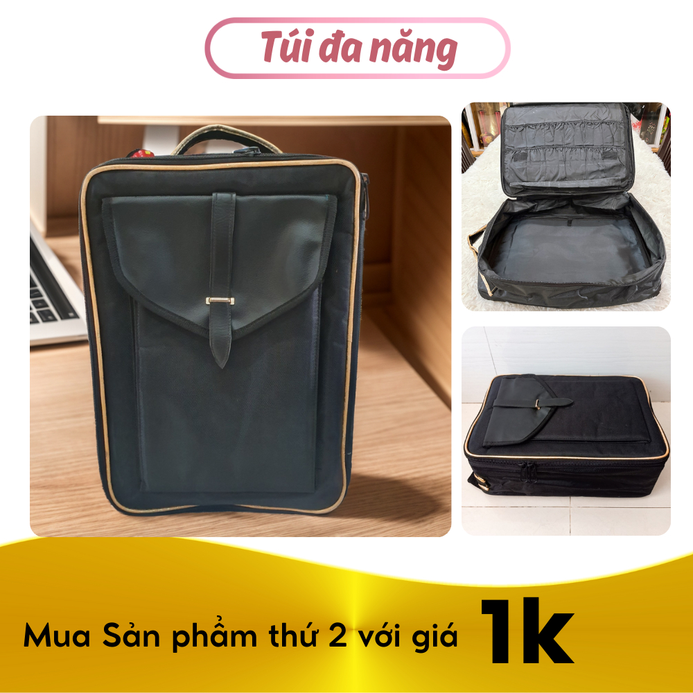 [MUA SP THỨ 2 GIÁ 1K] Túi vải đa năng, nhiều ngăn đựng mỹ phẩm, đồ du lịch tiện lợi size 40x30x14cm