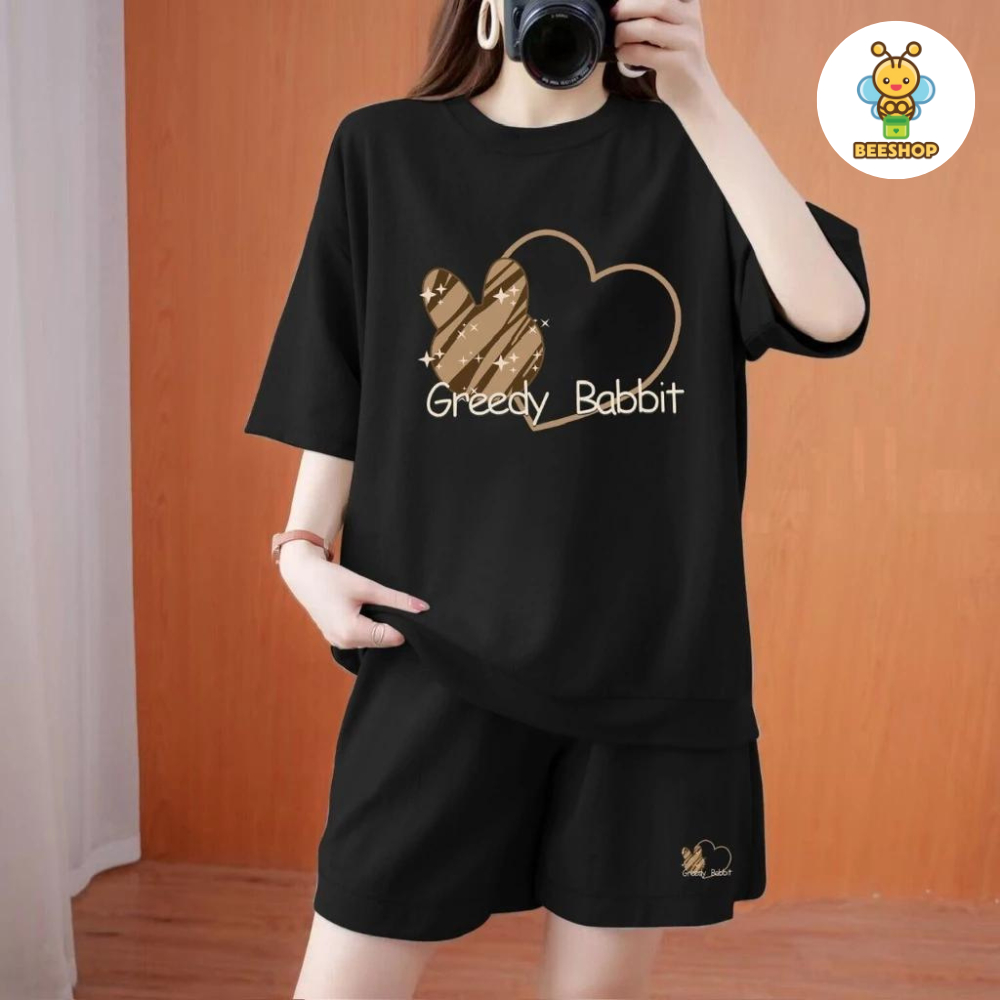 Set cotton áo greedy rabbit kèm sooc BEESHOP H25052