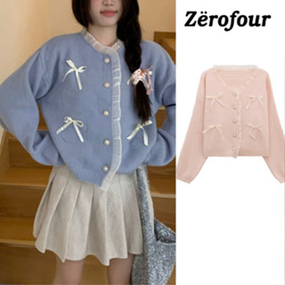 Áo khoác cardigan len phối ren đính 4 nơ dày dặn, Áo sweater tiểu thư style ulzzang zerofour_vn