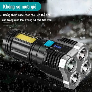 Đèn pin mini cầm tay siêu sáng 3 bóng pin trâu ánh sáng trắng chống nước IPX7 độ sang tối đa 200m