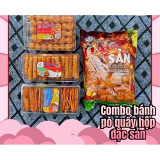 Combo ăn vặt bánh bò 4 món gồm pò quẩy.pò xiên vừng.pò bánh rán to oạch.pò miếng vừng