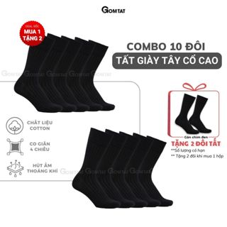 Hộp 10 đôi vớ nam cổ cao công sở GOMTAT mẫu gân chìm màu đen, chất liệu cotton, thoáng mát - GOM-TAYGANCHIM-DEN-CB10