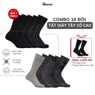 Hộp 10 đôi tất nam giày tây công sở GOMTAT màu đen và xám, chất liệu cotton thoáng mát, khử mùi - GOM-MIX19-CB10