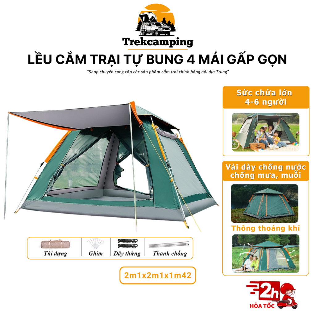 Lều cắm trại tự bung, lều dã ngoại 4 - 6 người camping chống nước gấp gọn du lịch Trek Camping