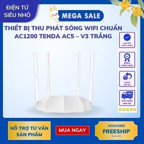 Router – Thiết Bị Thu phát sóng Wifi chuẩn AC1200 TENDA AC5 – V3 trắng