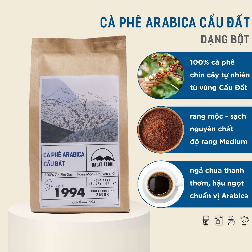 Cà Phê Arabica Cầu Đất Dalat Farm - Túi 250Gr (Dạng bột)