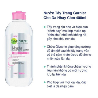 Tẩy trang Garnier - nắp hồng nhạt 400ML