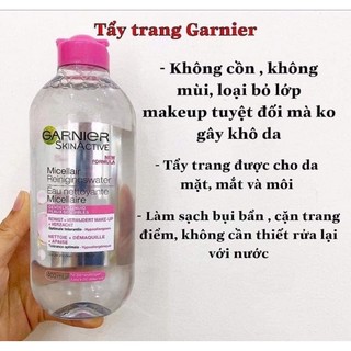 Tẩy trang Garnier - nắp hồng nhạt 400ML