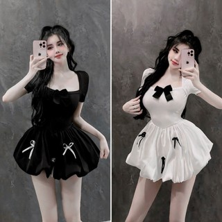 Đầm Nữ Kiểu Bí 2 Lớp Dễ Thương Tay Ngắn