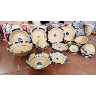 Bộ Chén Dĩa Tô Phết Xanh Nam Bộ - Dành Cho 10 Người - Gốm Lái Thiêu - Gốm Xưa Cho Người Hoài Niệm - Gốm Sứ Nam Bộ
