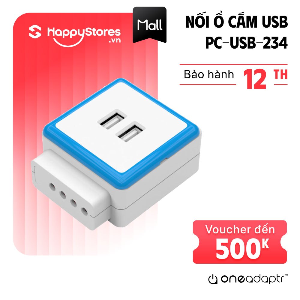 Củ sạc USB 2 cổng 3.4A nối ổ cắm ONEADAPTR PC-USB-234