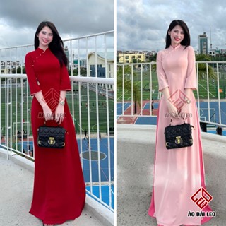 Áo Dài Truyền Thống Lụa Mỹ Tay Loe Né Viền Ngọc Cách Điệu Hàng May Sẵn