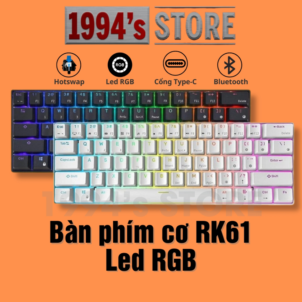  RK61 HOTSWAP - Bàn Phím Cơ Không Dây RK61 Version 4 - LED RGB Custom - Bluetooth 5.1 - Cáp Type C - Wireless 2.4G 