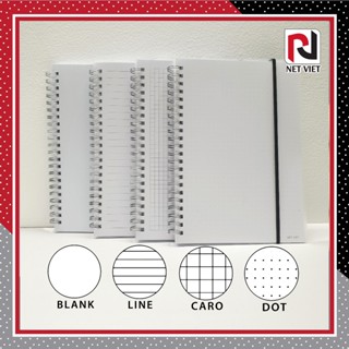 Sổ lò xo, sổ tay ghi chép bìa nhựa trắng mờ A5/A6 cài dây chun tiện lợi, ruột kem 100gsm