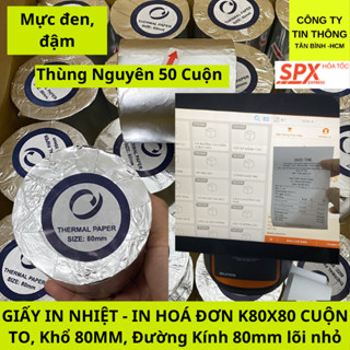 (50 Cuộn) Thùng Giấy In Bill Nhiệt K80x80 Mực Đen Dùng Máy Pos Ocha 80x80