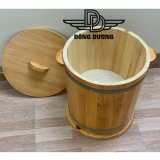 Thùng gỗ đựng gạo 20kg có nắp đậy thiết kế đơn giản, sạch sẽ, tiện dụng