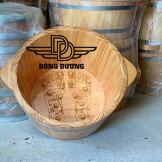 Chậu gỗ ngâm chân có hạt massage huyệt đạo hình bàn chân giúp tăng cường sức đề kháng