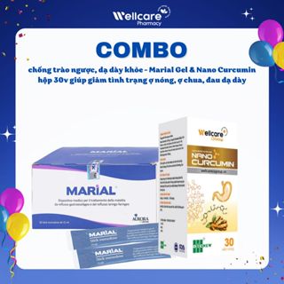 Combo chống trào ngược, dạ dày khỏe - Marial Gel & Nano Curcumin hộp 30v giúp giảm tình trạng ợ nóng, ợ chua, đau dạ dày
