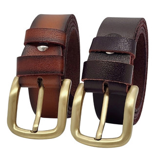   Tặng đục lỗ  Dây nịt da bò chấy biên DHM-521 | Mặt khoá kim đầu vàng mạ đồng thời trang | Bảo hành 12 tháng 