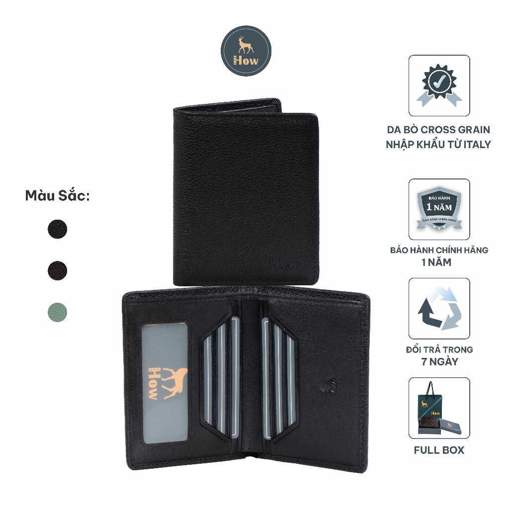 (Có Khắc Tên) Ví Đứng Nam Da Bò CrossGrain Nhiều Ngăn Đựng Tiền HDK2