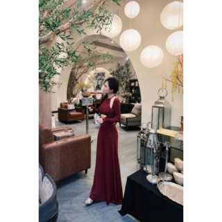 Đầm váy nữ dáng dài maxi khoét nách cách điệu ĐỎ ĐEN, Váy yếm mix tay dài chất thun zip thiết kế basic TỰ MAY Y1
