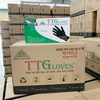Thùng Găng Tay Cao Su Y Tế Màu Đen TTGloves Nitrile Không Bột (10 hộp/thùng)
