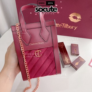  Túi Xách Charlotte Tilbury Túi Đỏ Mận - Hộp Nền Trắng Kem - Gift hãng 