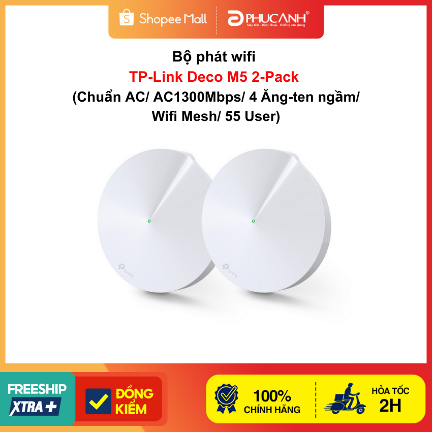Bộ phát wifi TP-Link Deco M5 2-Pack (Chuẩn AC/ AC1300Mbps/ 4 Ăng-ten ngầm/ Wifi Mesh/ 55 User)