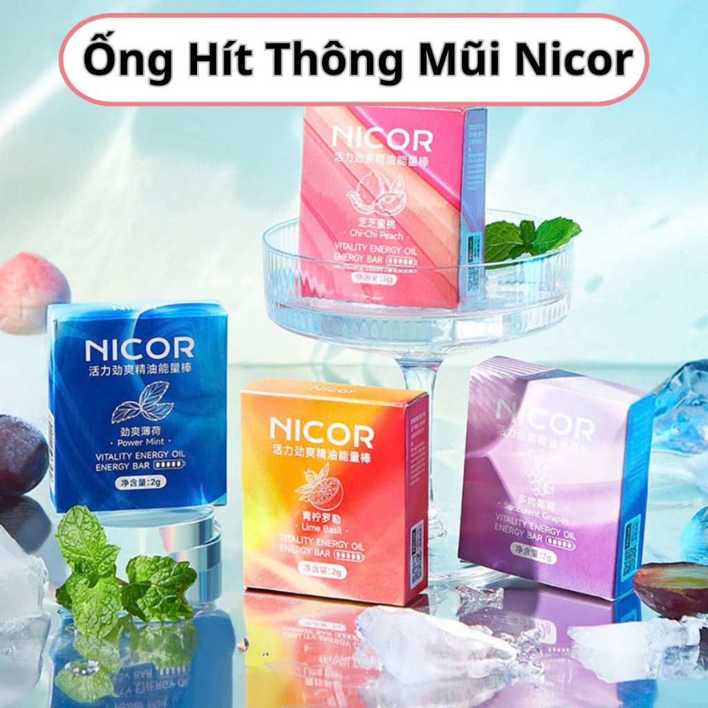 Ống Hít Mũi Hai Đầu NICOR Mùi Bạc Hà Tinh Dầu Trái Cây Thơm The Mát Thông Thoáng Mũi Tinh Thần Sảng 
