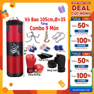  Vỏ bao cát tập đấm bốc boxing + Găng bao tay đấm bốc boxing rồng lửa  + Băng cuốn tay boxing đấm bốc 