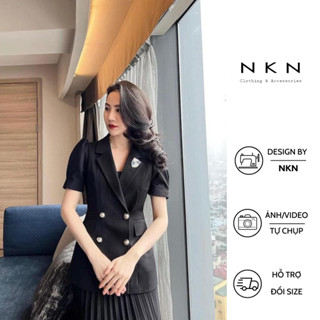 Áo vest nữ, blazer nữ NKN Kara màu đen, thiết kế 4 cúc tay bồng, chất liệu cao cấp.