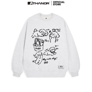  Áo Sweater Athanor Local Brand Dáng Rộng Nỉ Bông Xám Tiêu In Hình Cute Dog Cho Nam Và Nữ 