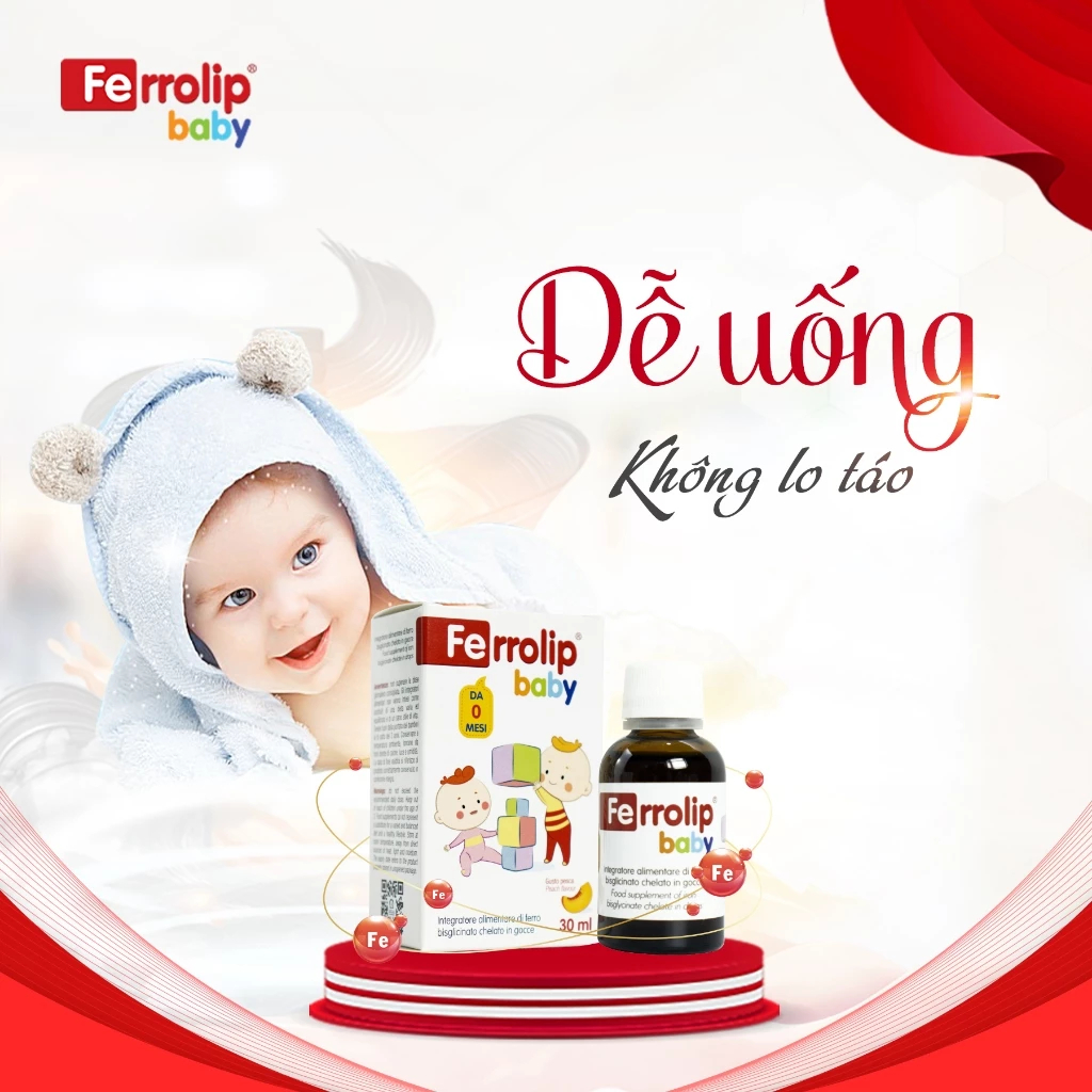 Sắt Ferrolip Baby dạng siro vị đào thơm ngon lọ 30 ml ngăn ngừa thiếu máu do thiếu sắt ở trẻ nhỏ